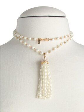 KENNETH JAY LANE Gold Faux Pearl Tassel Necklace